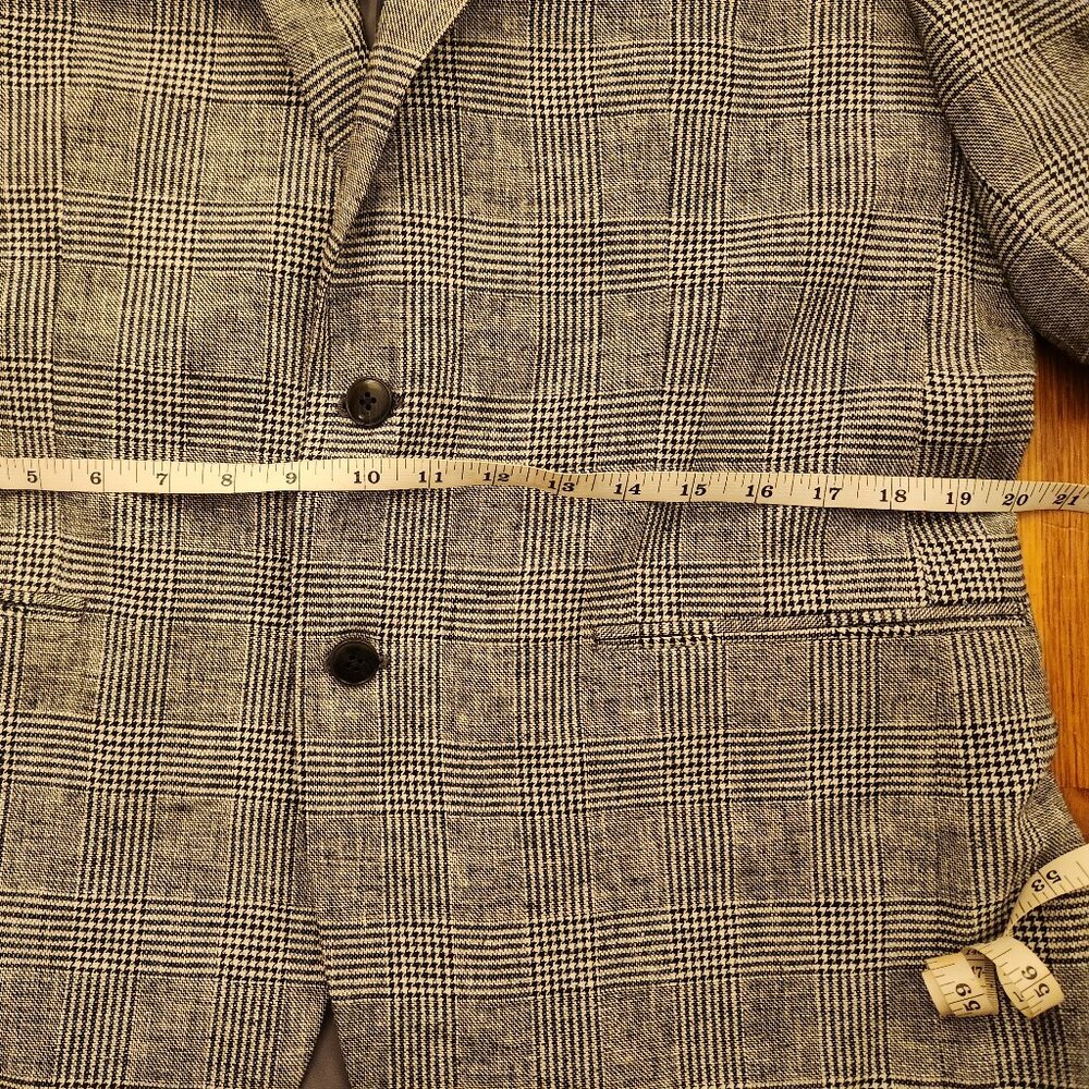 Michael Kors Black Herringbone Plaid Sport Coat Blazer Cotton & Linen Men's 42R - Picture 13 of 16